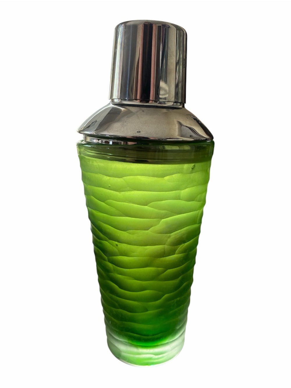 Green Textured Glass Cocktail Shaker with Silver Top